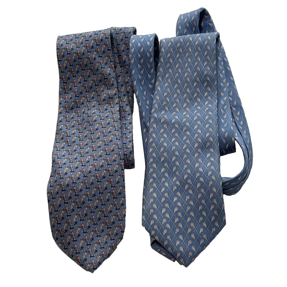 Vineyard Vines Silk Tie Lot Of 2 Mens Blue Lacrosse Sticks Pattern Handmade USA - Picture 2 of 6